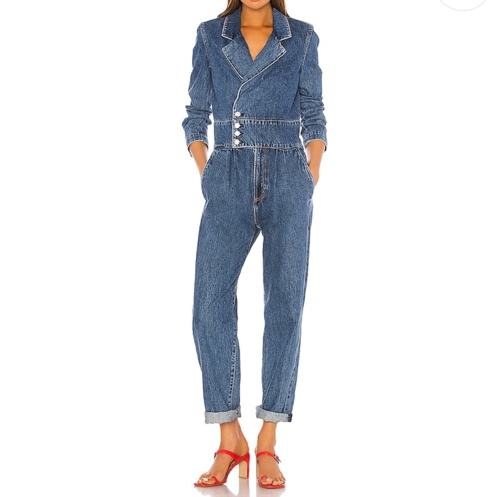 Agolde Blue Denim Button-Up Jumpsuit